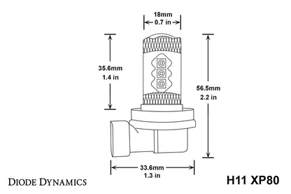 H11 XP80 LED Cool White Pair Diode Dynamics