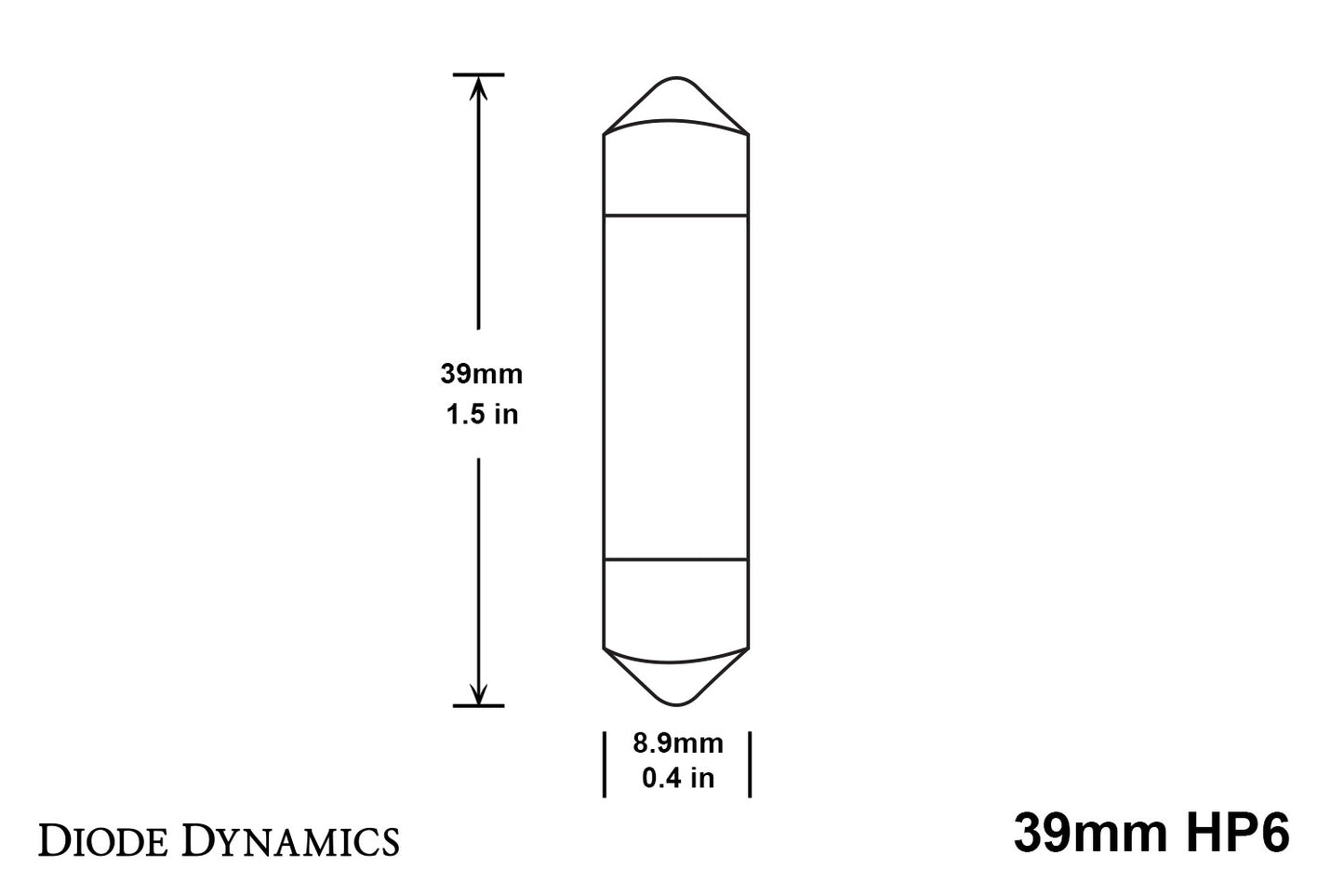 Bombilla LED HP6 de 39 mm, LED blanco cálido, diodo único dinámico