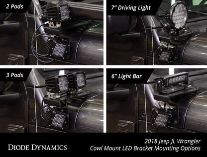 SS3 Cowl LED Bracket Kit for 2018-2021 Jeep JL Wrangler/Gladiator, White Sport