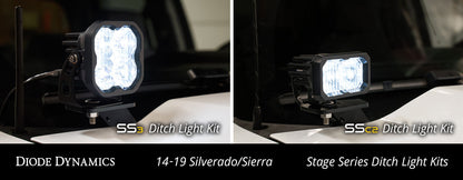SS3 LED Ditch Light Kit for 2014-2019 Silverado/Sierra, Sport Yellow Combo Diode Dynamics