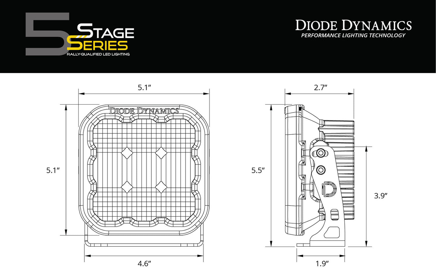 SS5 LED Pod Sport Yellow Spot Single Diode Dynamics