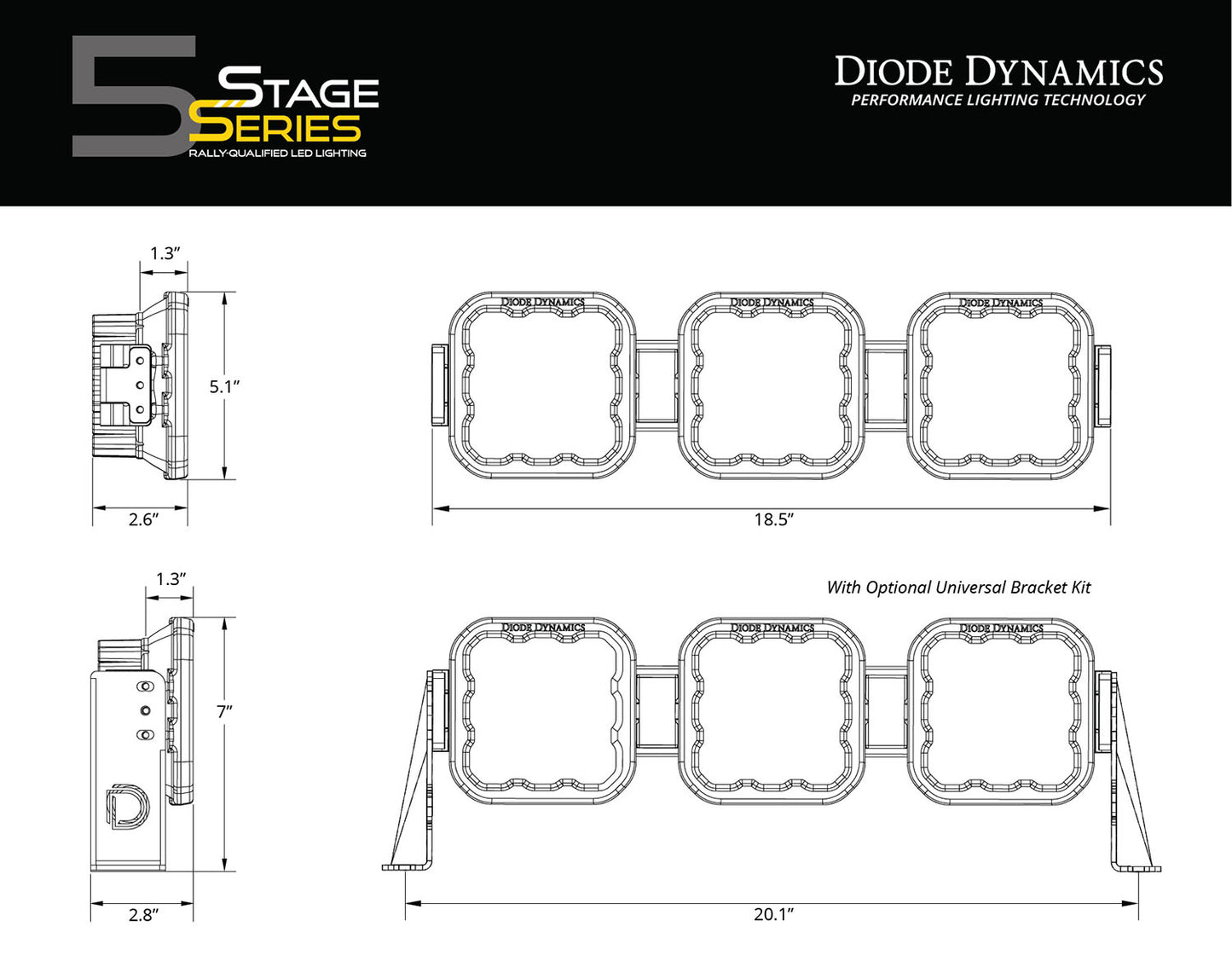 Barra de luces CrossLink de 3 unidades con diodos dinámicos blancos combinados SS5 Sport Universal