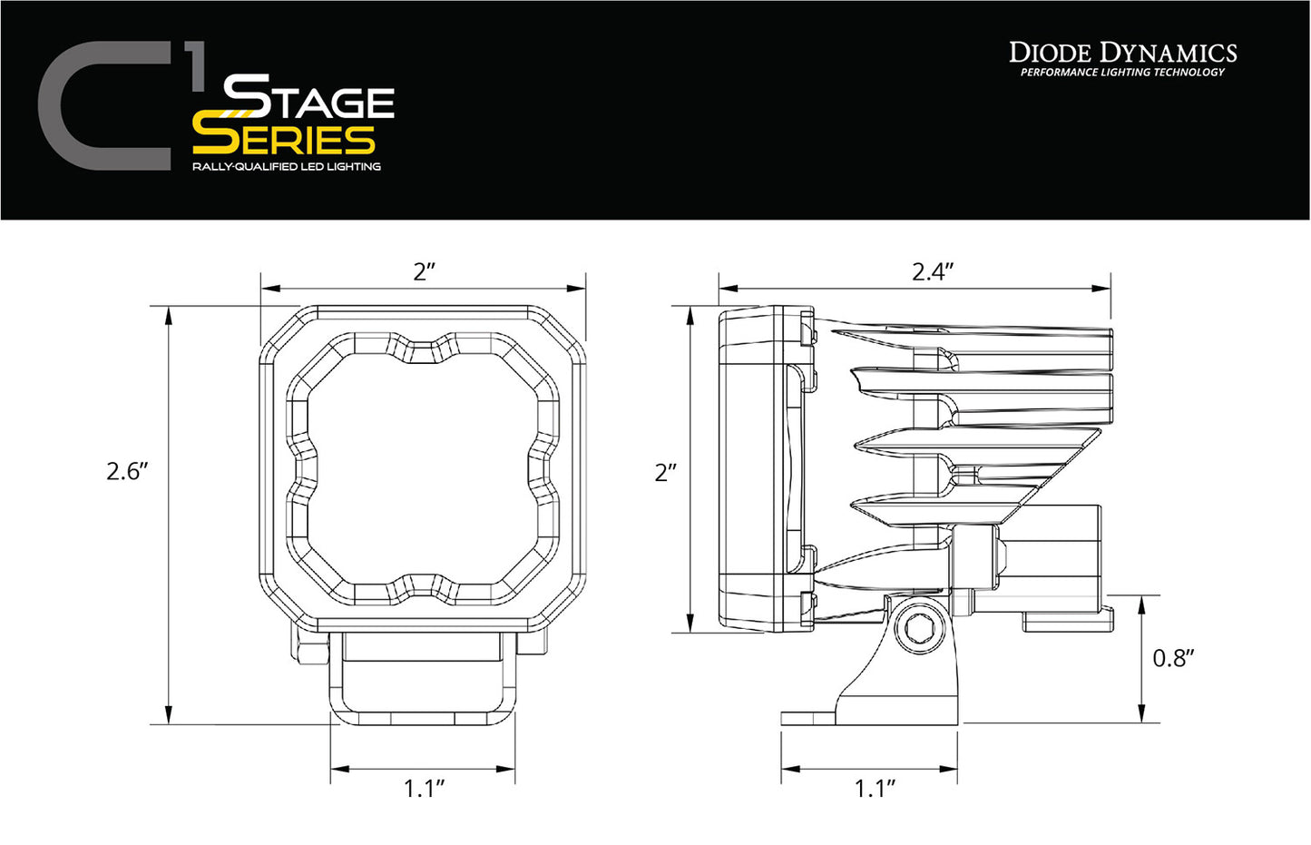 Serie Stage C1 LED Pod Blanco SAE Niebla Estándar WBL Par Diodo Dinámico