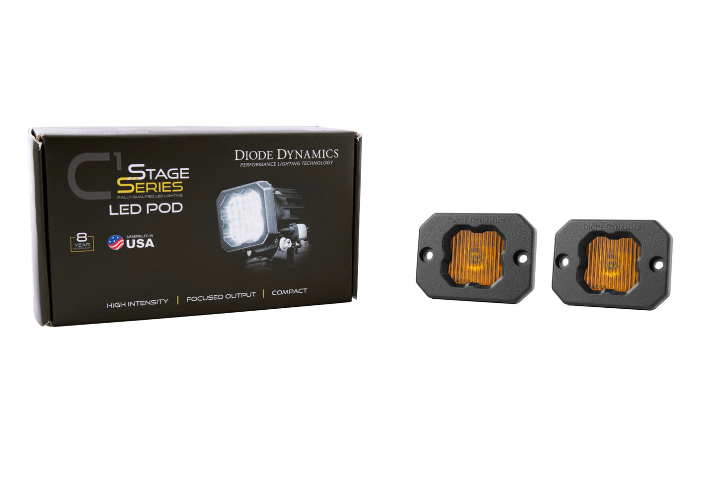 Stage Series C1 LED Pod Yellow SAE Fog Flush ABL Pair Diode Dynamics