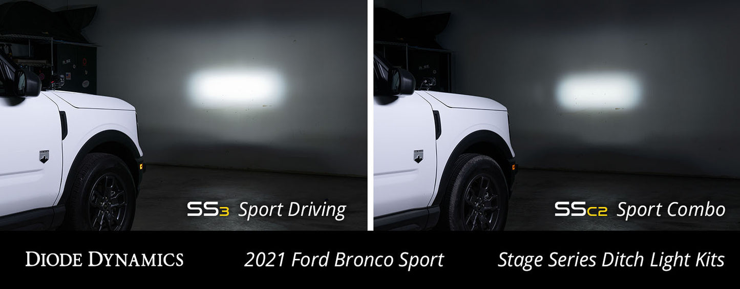 SS3 LED Ditch Light Kit for 2021 Ford Bronco Sport, Sport Yellow Combo Diode Dynamics