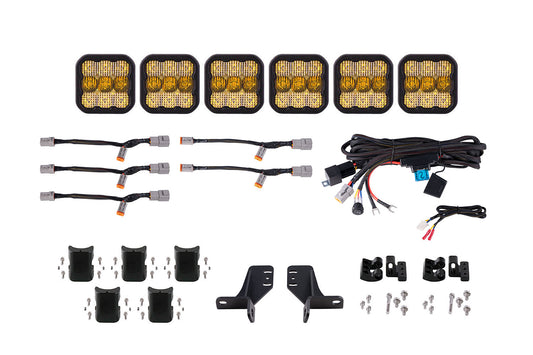 Kit de barra de luces de rejilla CrossLink de 6 unidades Bronco SS5 Pro Yellow Combo Diode Dynamics