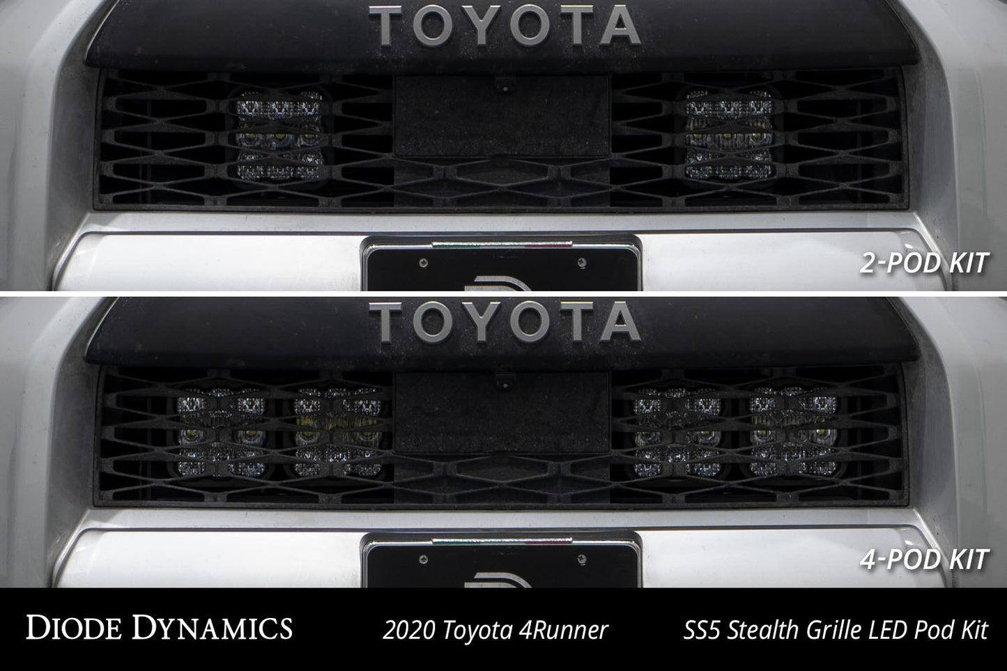 SS5 Stealth-Kühlergrill, LED-2-Pod-Kit für 2014–2023 Toyota 4Runner, Sport White Combo Diode Dynamics